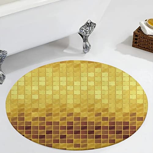 EHJOS Golden Mosaik Rund Teppich Modern Wohnzimmerteppich als Türmatte Fußabstreifer Sauberlaufmatte für Kinderzimmer Haustür Multicolor 80x80cm von EHJOS