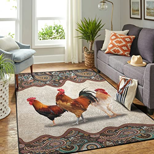 EHJOS Huhn Mandala Teppich Dekorativ Wohnzimmerteppich als Fußmatte Schmutzfangmatte für Schlafzimmer Küche Multicolor 91x152cm von EHJOS