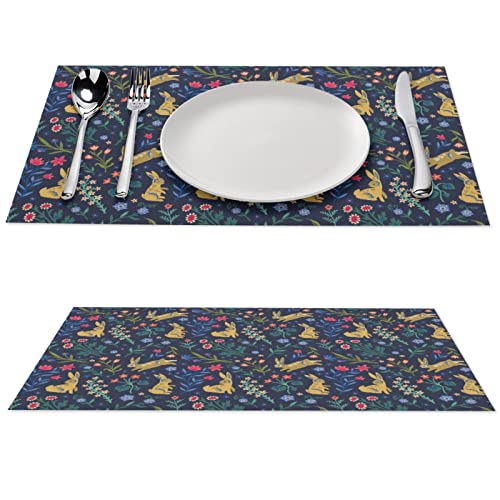 EHJOS Ostern Kaninchen Blumen Tischsets Waschbar Platzset Abwischbar Wasserdicht PVC Platzdeckchen für Hause Küche Restaurant und Hotel 45x30cm Multicolor 2PCS von EHJOS