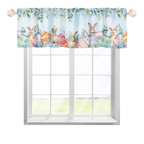 EHJOS Ostern Kaninchen Scheibengardinen Bistrogardine mit Stangendurchzug Kurz Stores Schals Landhaus Fenstervorhang für kleine Fenster Küche Wohnzimmer Landhaus Multicolor 1pc von EHJOS