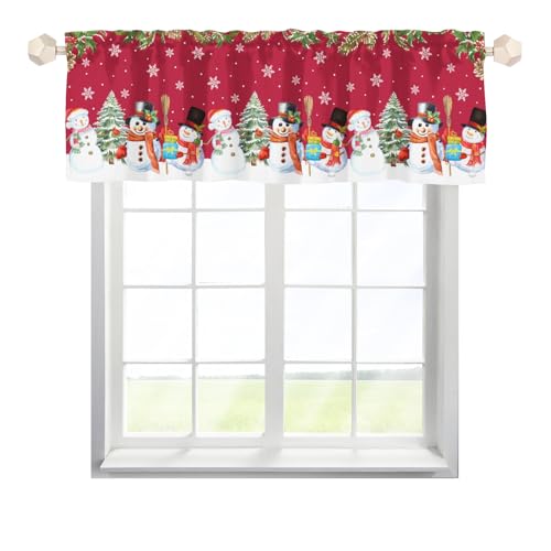 EHJOS Weihnachten Schneemann Scheibengardine Bistrogardine mit Stangendurchzug Kurz Stores Schals Vintage Fensterschal für Wohnzimmer Schlafzimmer Kinderzimmer 137x45cm,2 Stück von EHJOS