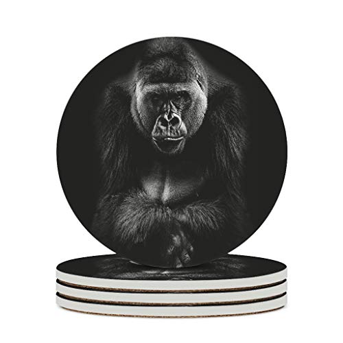 Gorilla Tiere Untersetzer Rund Keramik Glasuntersetzer mit Korkrücken 4 Stück Dekorative Untersetzer für Getränke Tassen Bar Glas 10cm White 4PCS von EHJOS