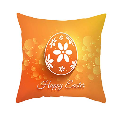 EHOMERY Kissenbezüge Junge Kissenbezug Sessel Blumenbedrucktes Ei Frohe Ostern Flachs Zierkissenbezüge Couchkissen Kissenhülle Abstrakt Wohnzimmer Sofa Dekoration Orange-Weiß 16X16 Inches von EHOMERY