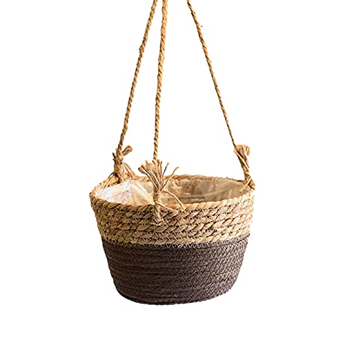 EHOTER Blumentopf Hängende Seegras Pflanzenkorb Boho Blumenampel 20cm Handgewebter Pflanzen Pflanzkübel Hängetopf Korb Natürlicher Pflanzkorb Hängeampel Pflanzenampel (1) von EHOTER