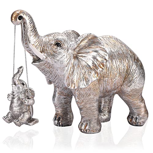 EHOTER Elefanten Deko Elefant Statue Figure Babyelefantenschaukel Skulptur Harz Handwerk Ornamente Mama Frauen Herren Glücksgeschenk Dekoration für Wohnzimmer Büro Bücherregal Schlafzimmer (A) von EHOTER