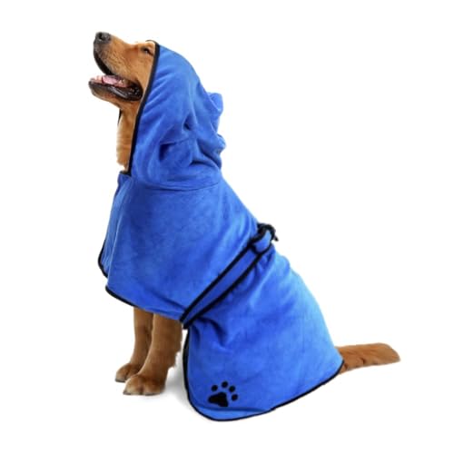 EHOTER Hunde Bademantel mit Kapuze Super Saugfähiges Hundehandtuch Trocken Schnell Hunde Frotteemantel Weich Verstellbar Dusche Handtuch für Katzen Hunde Aller Rassen Warm Winter Bademantel (XL) von EHOTER