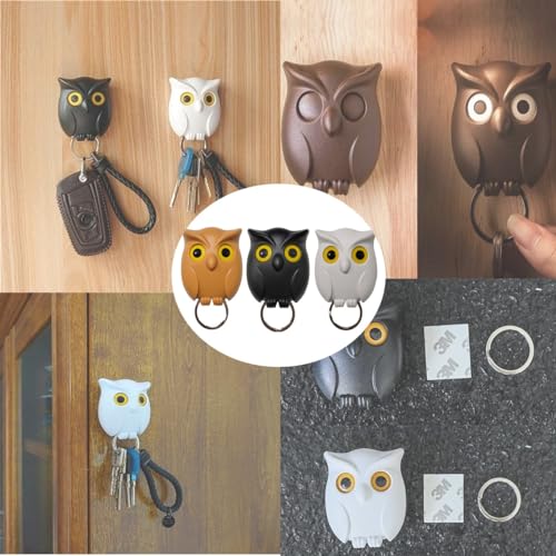 EHOTER Schlüsselhaken Abend Wall Hanging Magnetic Owl Key Holder Schlüsselhalter für Wand Hoot Holder Keys Magnetic Key Holder Owl Shape Wall Key Hook für Hause (schwatz) von EHOTER