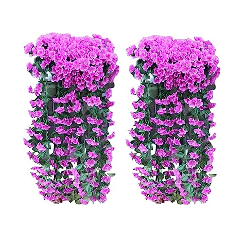 Kunstblumen Künstlich Hängende Blumen Veilchen Seiden Blumengirlande Realistische Plastikblumen Glyzinien für Büro Zuhause Party Topf Garten Balkon Wand Hotel Hochzeitsbogen Deko (2pcs Violett) von EHOTER