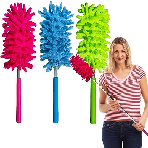 Teleskop Staubwedel 3 Stück Waschbar Lang Ausziehbar Staubwischer Teleskopstiel Mikrofaser Staub Dust Wischer Extendable Feather Duster Teleskopgriff Staubbürste Teleskopstange Wischer von EHOTER