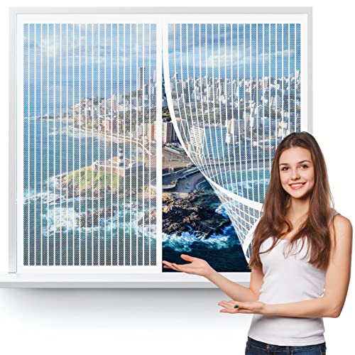 Fliegengitter Fenster 130 x 55 cm Insektenschutz Fliegenvorhang Fliegengitter Magnet Tur Ohne Bohren mit Klettband für Terrassentür Wohnzimmer Tür, Weiß von EIDEMED