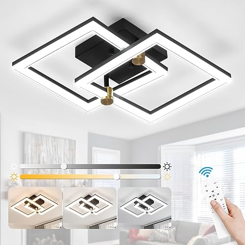 EIDISUNY LED Deckenleuchte Dimmbar Moderne Deckenlampe schwarz Mit 2 Quadratischen Design LED Acryl Deckenbeleuchtung für Schlafzimmer, Wohnzimmer, Esszimmer, Flur, Küche - 40W 3000K-6000K. von EIDISUNY