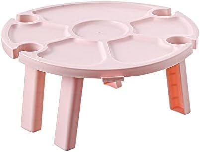 EIIXMSO Tragbarer, faltbarer Picknicktisch mit Snack-Nische und Glashaltern, Platte aus Birkensperrholz, flach zusammenklappbar für einfache Lagerung (A Pink) von EIIXMSO