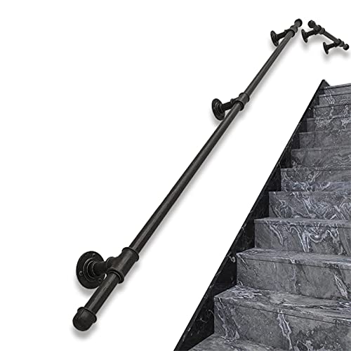 Treppenhandläufe, komplettes Kit Compatible with Innen- und Außenstufen, an der Wand montierter Metallgeländer-Handlauf 1 m, 2 m, 3 m, 4 m, 5 m, 6 m, Treppengeländer, schwarz (Größe: 7 FT),Brüstung G von EIYEI