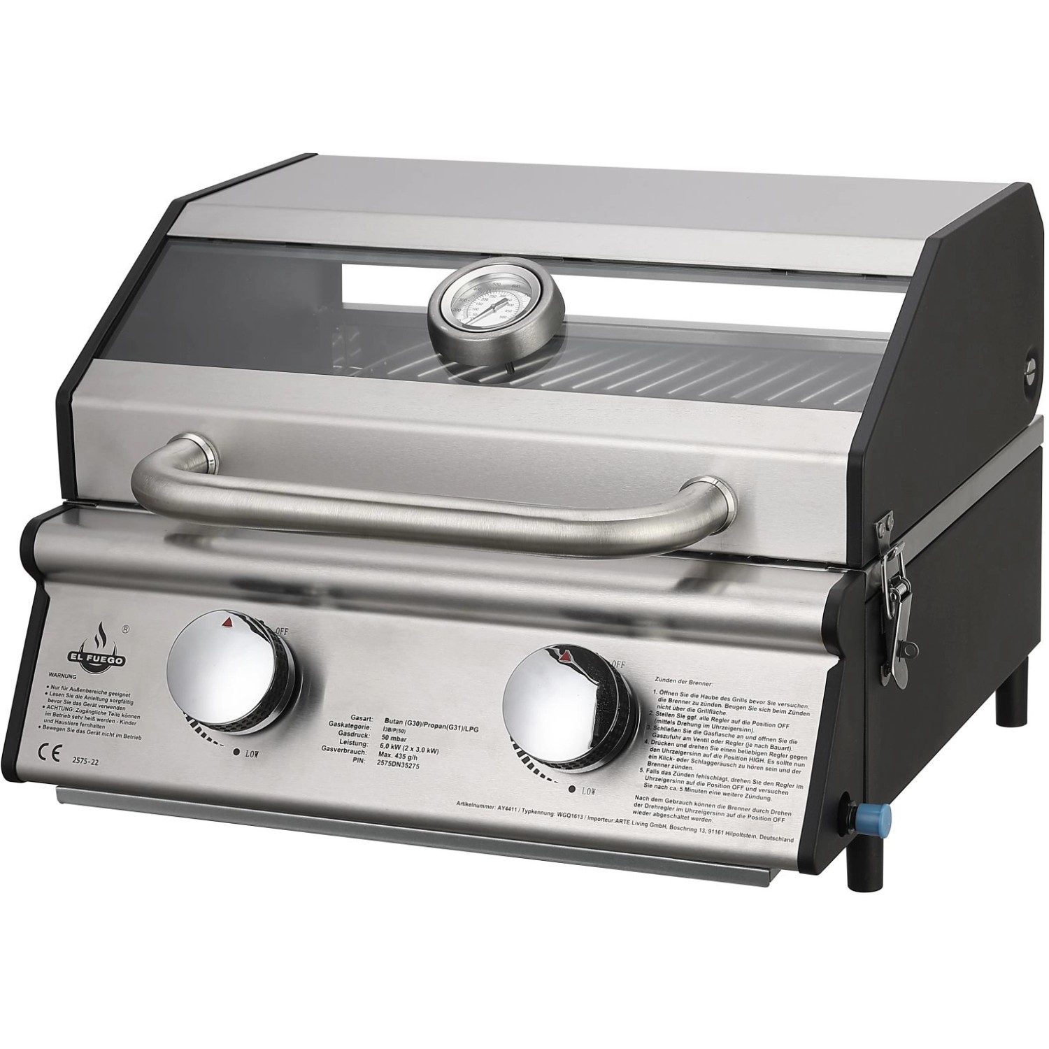 EL Fuego Gasgrill Jesolo 31,2 cm x 47,5 cm x 43,5 cm Schwarz-Silber EL Fuego Gasgrill Jesolo 31,2 cm x 47,5 cm x 43,5 cm Schwarz-Silber von EL FUEGO