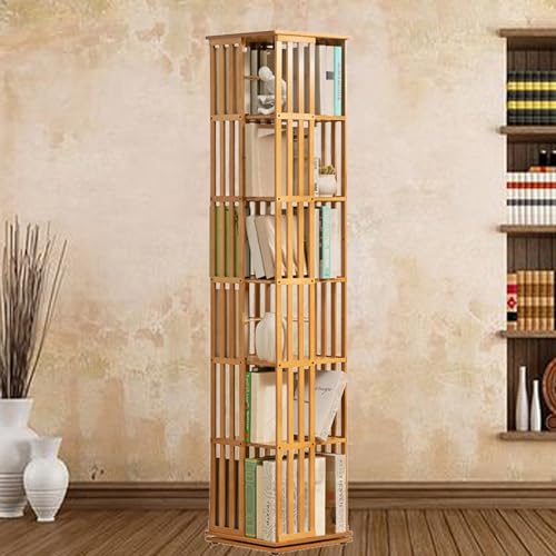 ELIKBH Drehbares Bücherregal aus Bambus, drehbare Möbel, großes Eckregal mit hoher Aufbewahrung, Blumenständer aus Holz für das Wohnzimmer zu Hause (Color : Wood, Size : 6layer) von ELIKBH