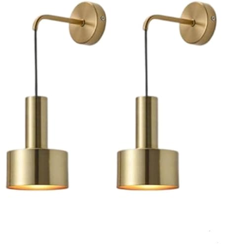 ELINKUME LED Wandleuchte Innen,Industrielle Moderne Wandlampe,Einstellbares Kabel,E27 Nachttisch Wandleuchten mit Metallschirm,Schlafzimmer,Wohnzimmer,Korridor Beleuchtung Dekorative,2er-Pack,Golden von ELINKUME