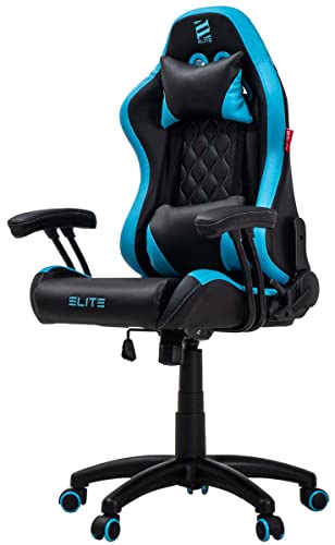 ELITE Gaming Stuhl Pulse für Kinder | Ergonomischer Bürostuhl - Schreibtischstuhl - Chefsessel - Sessel - Racing Gaming-Stuhl - Gamingstuhl - Drehstuhl - Chair - Kunstleder (Schwarz/Blau) von ELITE