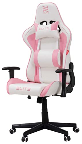 ELITE Gaming Stuhl MG200 Destiny | Ergonomischer Bürostuhl - Schreibtischstuhl - Chefsessel - Sessel - Racing Gaming-Stuhl - Gamingstuhl - Drehstuhl - Chair - Kunstleder Sportsitz (Weiß/Pink) von ELITE