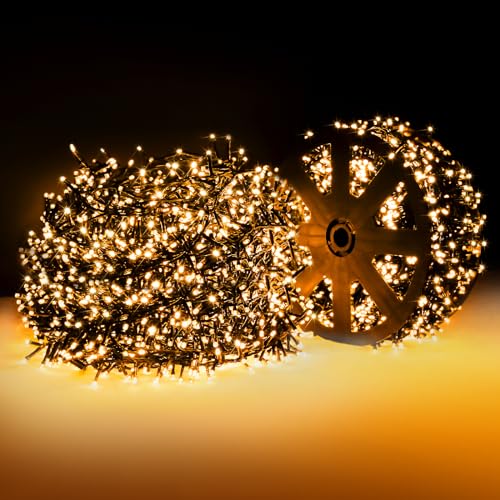 ELKTRY 1000 LED Lichterkette 25M 8 Modi Weihnachtsbeleuchtung Außen innen Strom mit Stecker, Warmweiß Wasserdicht Lichterkette für Weihnachtsbaum Kinderzimmer Tannenbaum Garten Balkon Terrasse von ELKTRY