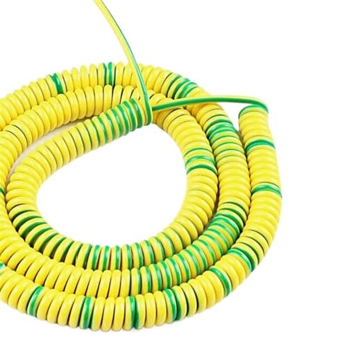 Kabel flexibel 1-adriges, gelbgrünes, ausziehbares Kabel, 18 AWG, 15 AWG, 13 AWG, 11 AWG, 9 AWG, 8 AWG, Netzkabel, Federspiraldraht Verlängerungsstecker(Size:Stretch 1 meter,Color:15AWG) von ELLANA