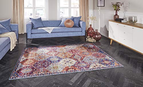 ELLE Decoration Kashmir Ghom Orientalischer Teppich - Kurzflor Vintage-Look Orientalisch Ornamente-Muster Klassischer Orientteppich für Wohnzimmer Esszimmer Flur oder Schlafzimmer Bunt, 200x290cm von ELLE Decoration