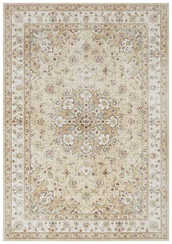 Elle Decoration Nain Orientalischer Teppich - Kurzflor Vintage-Look Orientalisch Ornamente-Muster Klassischer Orientteppich für Wohnzimmer Esszimmer Flur oder Schlafzimmer Goldgelb, 200x290cm von ELLE Decoration