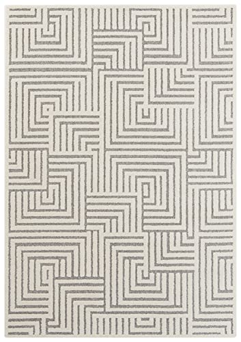 Elle Decoration New York Flauschiger Kurzflor Teppich Moderner Wohnzimmerteppich – Hoch Tief Effekt Weich Labyrinth Muster - für Wohnzimmer Schlafzimmer Küche oder Esszimmer Creme Grau, 160x230cm von ELLE Decoration