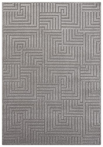 Elle Decoration Manipu Flauschiger Kurzflor Teppich Moderner Wohnzimmerteppich – Hoch Tief Effekt Weich Labyrinth Muster-für Wohnzimmer Schlafzimmer Küche oder Esszimmer Grau, 160x230cm, 160x230 cm von ELLE Decoration