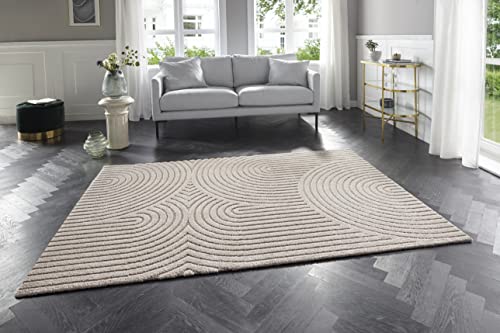 Elle Decoration Panglao moderner Teppich Wohnzimmer - Wohnzimmerteppich Flauschig – Hoch-Tief Skandi Boho Style Wellen - für Wohnzimmer, Schlafzimmer, Küche, Flur - Creme Beige, 200x290cm von ELLE Decoration