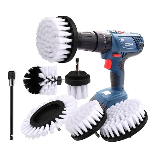 Bürstenaufsatz Bohrmaschine Set, Bürstenaufsatz Akkuschrauber 5 Stück Reinigungsbürste Felgenbürste Scrubber Reinigung Bürste Kit für Felgen, Badewanne, Fliesen, Küche, Auto, Sofa Ecken & Grill von ELOSIS