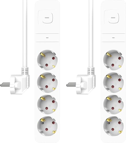 2-er Set ELRO ES704 4-Fach Steckdosenleiste mit Überspannungsschutz – 1,5 m Kabel und Schalter – Kindersicherung – Schukostecker – max. 3680 W – TÜV getest von ELRO