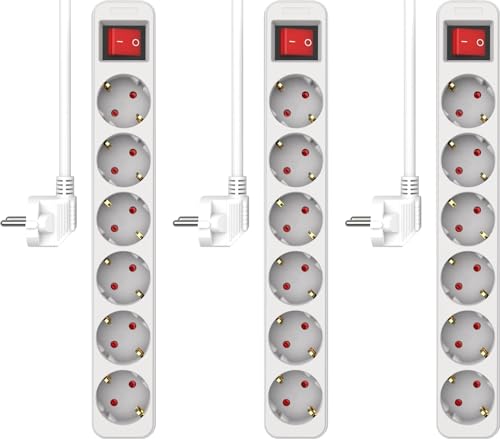 3-er Set ELRO ES106 6-Fach Steckdosenleiste mit Schalter und 1,5m Kabel – Kindersicherung – Schukostecker – max. 3680 W – TÜV-geprüft - Weiß von ELRO