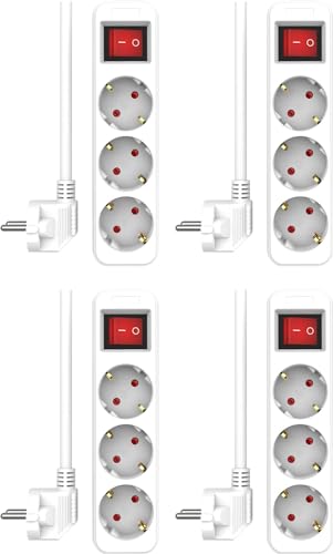 4-er Set ELRO ES103 3-Fach Steckdosenleiste mit Schalter und 1,5m Kabel – Kindersicherung – Schukostecker – max. 3680 W – TÜV-geprüft - Weiß von ELRO