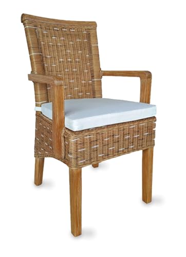 ELYFLAIR® Esszimmerstuhl Rattan - belastbar bis 200kg - Esszimmerstühle aus FSC-zertifiziertem Rattan - Handgefertigte Stühle Esszimmer (Mit Sitzkissen, Einzel) von ELYFLAIR