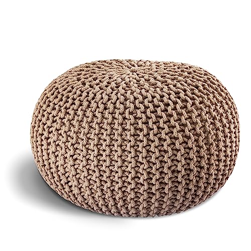 ELYFLAIR® handgefertigter Strickhocker Sitzhocker Ø 55cm I Sitzpouf Sitzpuff Bodenkissen Sessel Kissen Sitzkissen Sitzsack - mit eleganter Grobstrick-Optik - Dekoration Interieur (Taupe, Ø 45cm) von ELYFLAIR