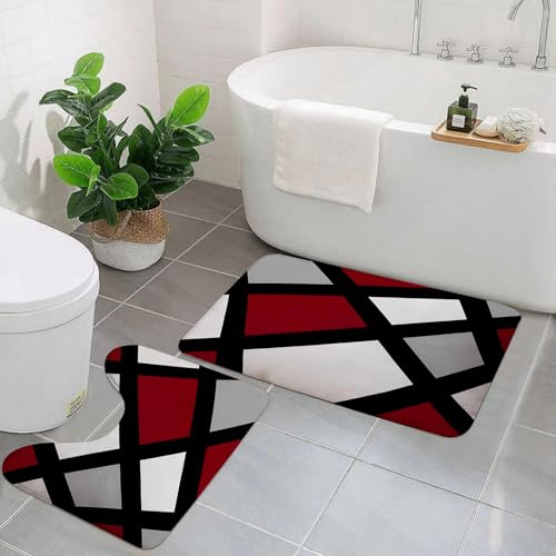 EMCLKS Badezimmermatten 2 Stück rutschfeste Badematte Teppiche, Badezimmer-Garnitur,U-förmiger Teppich,Abstrakter moderner Hintergrund schwarz und rot,Waschbar Matte EMCLKS Badezimmermatten 2 Stück rutschfeste Badematte Teppiche, Badezimmer-Garnitur,U-förmiger Teppich,Abstrakter moderner Hintergrund schwarz und rot,Waschbar Matte von EMCLKS
