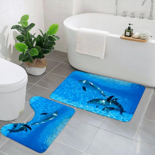 EMCLKS Badezimmermatten 2 Stück rutschfeste Badematte Teppiche, Badezimmer-Garnitur,U-förmiger Teppich,Delfine,Waschbar Matte EMCLKS Badezimmermatten 2 Stück rutschfeste Badematte Teppiche, Badezimmer-Garnitur,U-förmiger Teppich,Delfine,Waschbar Matte von EMCLKS