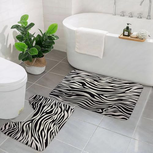 EMCLKS Badezimmermatten 2 Stück rutschfeste Badematte Teppiche, Badezimmer-Garnitur,U-förmiger Teppich,Komplettes Zebra-Tiermuster, schwarz-weiß,Waschbar Matte EMCLKS Badezimmermatten 2 Stück rutschfeste Badematte Teppiche, Badezimmer-Garnitur,U-förmiger Teppich,Komplettes Zebra-Tiermuster, schwarz-weiß,Waschbar Matte von EMCLKS