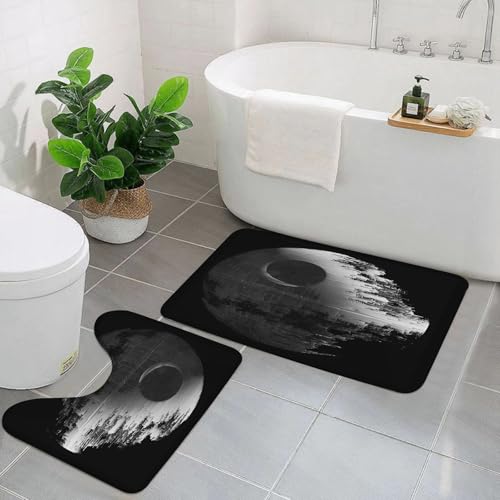 EMCLKS Badezimmermatten 2 Stück rutschfeste Badematte Teppiche, Badezimmer-Garnitur,U-förmiger Teppich,Krieg Todesstern Schwarz Grau,Waschbar Matte EMCLKS Badezimmermatten 2 Stück rutschfeste Badematte Teppiche, Badezimmer-Garnitur,U-förmiger Teppich,Krieg Todesstern Schwarz Grau,Waschbar Matte von EMCLKS