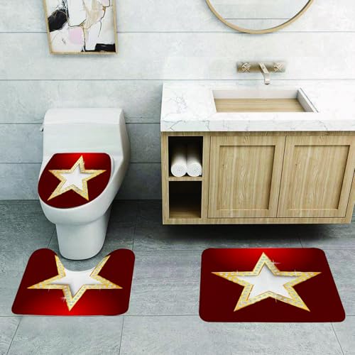 EMCLKS Badezimmermatten 3 Stück rutschfeste Badematte Teppiche, Badezimmer-Garnitur,U-förmiger Teppich,Diamantdekor, Stern mit Silberkristall Flash D,Waschbar Matte EMCLKS Badezimmermatten 3 Stück rutschfeste Badematte Teppiche, Badezimmer-Garnitur,U-förmiger Teppich,Diamantdekor, Stern mit Silberkristall Flash D,Waschbar Matte von EMCLKS