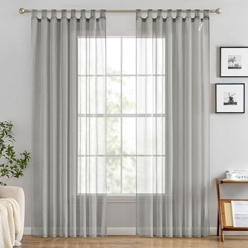 EMEMA Gardinen Transparent Vorhang Set Wohnzimmer Voile Schlaufenschal mit Bleibandabschluß 2er-Pack Wohnzimmer Luftig Dekoschal für Schlafzimmer 140 X 245 cm (B x H) Grau von EMEMA