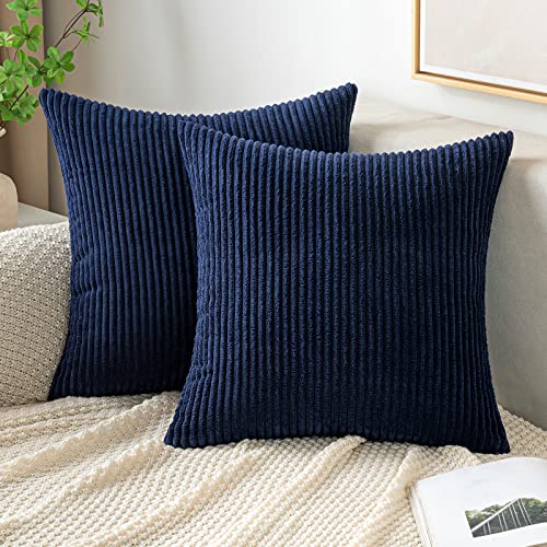 EMEMA Kissenbezug Kordsamt Zierkissenbezug Dekokissen Sofakissen 50x50 cm Kord Kissenhülle Dekorative Weiche Zierkissenbezüge Kissen für Sofa Sessel Zuhause Schlafzimmer Navy Blau von EMEMA