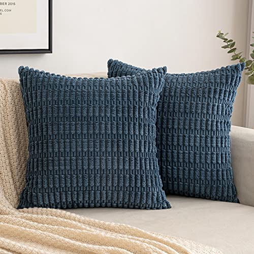 EMEMA Kordsamt Kissenbezüge Dekorative Sofakissen Moderne Kissenhüllen 40x40 cm Dekokissen Weicher Zierkissenbezug für Wohnzimmer Sofa Schlafzimmer 2er Set blau von EMEMA