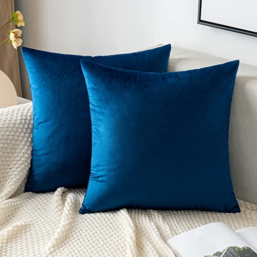 EMEMA Samt Kissenbezug Kissenhülle Dekorative Dekokissen Sofakissen Lendenkissen Wurfkissenbezug mit Verstecktem Reißverschluss Schlafzimmer Sofa 2er Set 40x40 cm Dunkelblau von EMEMA