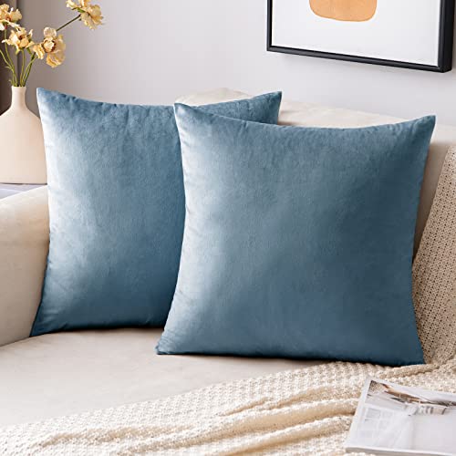 EMEMA Samt Kissenbezug Kissenhülle Dekorative Dekokissen Sofakissen Lendenkissen Wurfkissenbezug mit Verstecktem Reißverschluss Schlafzimmer Sofa 2er Set 40x40 cm Hellblau von EMEMA