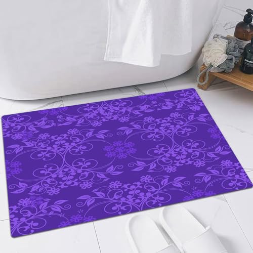 EMFSLA rutschfest Badezimmer Badeteppiche,Weich Hochflor Saugfähig Badvorleger Waschbar Flauschige Mikrofaser Badematte,Aubergine, wunderschöne, wohlgeformte Blumen auf violettem Hintergrund,40x60 cm von EMFSLA