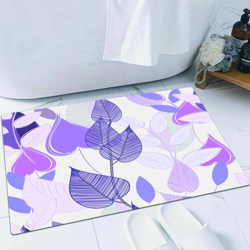 EMFSLA rutschfest Badezimmer Badeteppiche,Weich Hochflor Saugfähig Badvorleger Waschbar Flauschige Mikrofaser Badematte,Blumen, Blätter in violetten Tönen, weiches Blattwerk, Vintage-abstrak,60x90 cm von EMFSLA