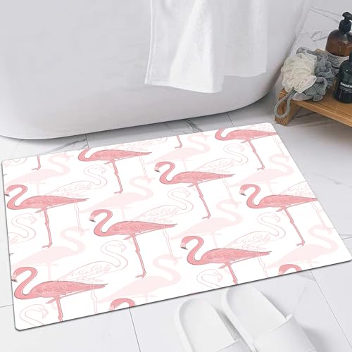 EMFSLA rutschfest Badezimmer Badeteppiche,Weich Hochflor Saugfähig Badvorleger Waschbar Flauschige Mikrofaser Badematte,Flamingo, Flamingos, Muster, Urlaub, Dschungel, Hawaii, Tierwelt, Illu,60x90 cm von EMFSLA