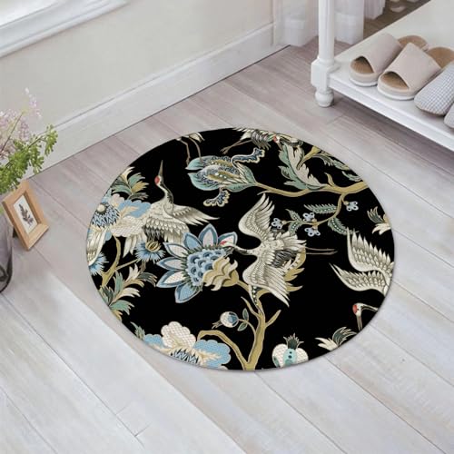 EMFSLA rutschfest Badezimmer Badeteppiche,Weich Hochflor Saugfähig Badvorleger Waschbar Flauschige Mikrofaser Badematte,Florale Elegante Blume Vintage bewusste Natur asiatische Kranich-Chrys,60x60 cm von EMFSLA