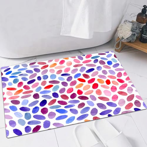 EMFSLA rutschfest Badezimmer Badeteppiche,Weich Hochflor Saugfähig Badvorleger Waschbar Flauschige Mikrofaser Badematte,Geometrisches Dekor, trippige abstrakte Aquarell-Mischfiguren, flippig,60x90 cm von EMFSLA